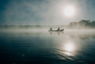 Father and son on a boat
